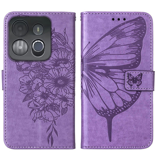 For Infinix Smart 7 X6515 Embossed Butterfly Flip Leather Phone Case(Purple) by buy2fix