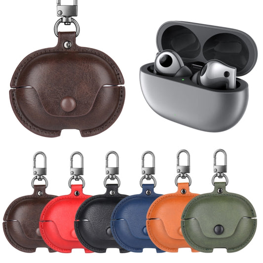 For Huawei FreeBuds Pro 2 Business Leather Earphone Protective Case with Hook(Light Brown) by buy2fix