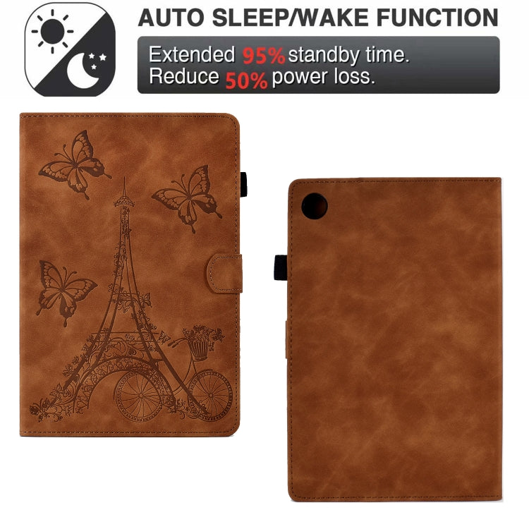 For Lenovo Tab M10 Plus 3rd Gen Tower Embossed Leather Smart Tablet Case(Brown) by buy2fix