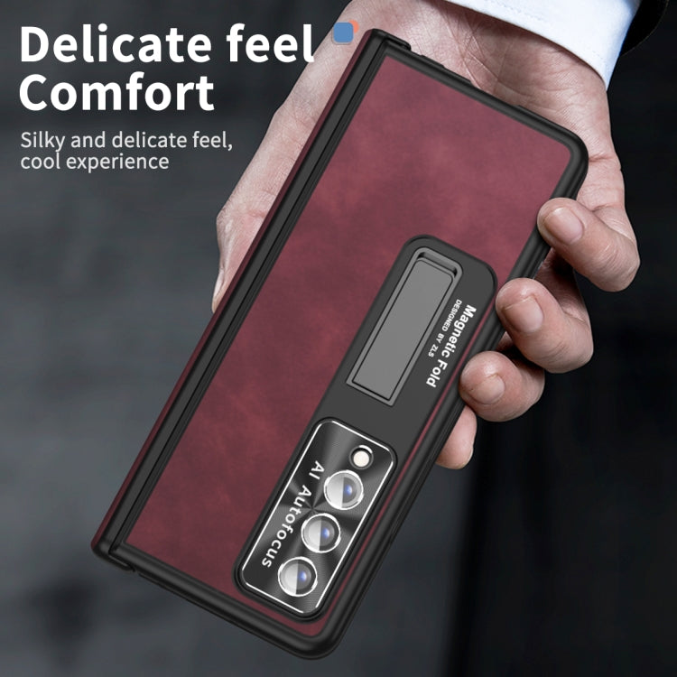 For Samsung Galaxy Z Fold4 Napa Pattern All-inclusive Magnetic Phone Case(Wine Red) by buy2fix