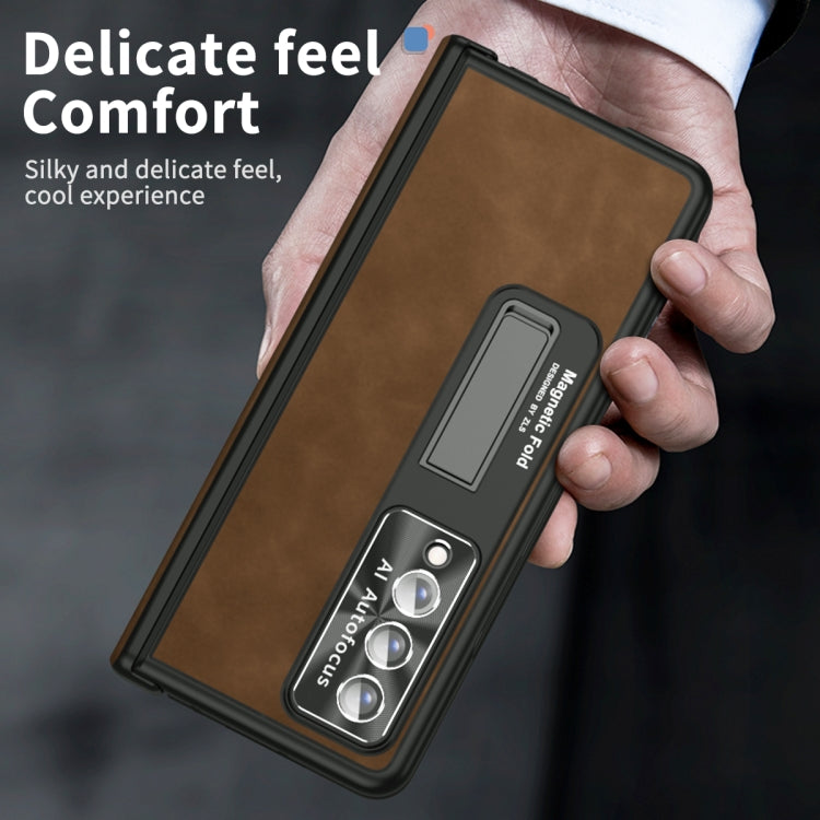For Samsung Galaxy Z Fold4 Napa Pattern All-inclusive Magnetic Phone Case(Brown) by buy2fix