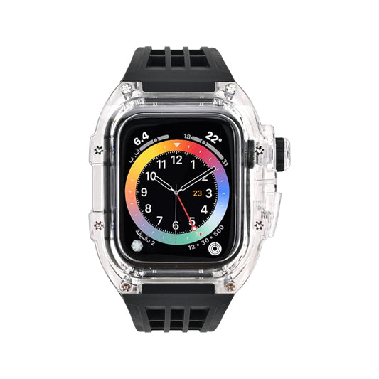 Fluorine Rubber Clear Watch Band Case For Apple Watch Series 9&8&7 45mm/SE2025&SE 2&6&SE&5&4 44mm(Black) by buy2fix