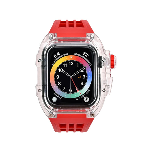 Fluorine Rubber Clear Watch Band Case For Apple Watch Series 9&8&7 45mm/SE2025&SE 2&6&SE&5&4 44mm(Red) by buy2fix