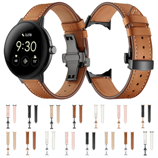 For Google Pixel Watch Butterfly Buckle Genuine Leather Watch Band(Black White) by buy2fix