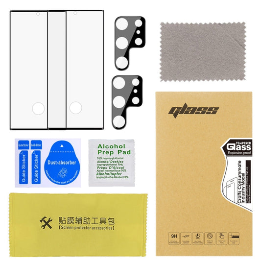 For Samsung Galaxy S23 Ultra 5G 2pcs 3D Edge Glue Tempered Glass Full Film with 2pcs Aluminum Lens Film Set, Support Fingerprint Unlock by buy2fix