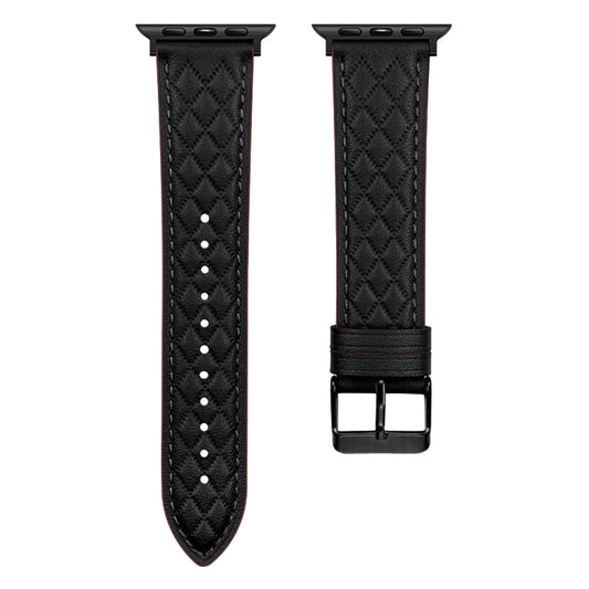 Rhombus Pattern Genuine Leather Watch Band For Apple Watch Series 9&8&7 41mm / SE 3&SE 2&6&SE&5&4 40mm / 3&2&1 38mm(Black) by buy2fix