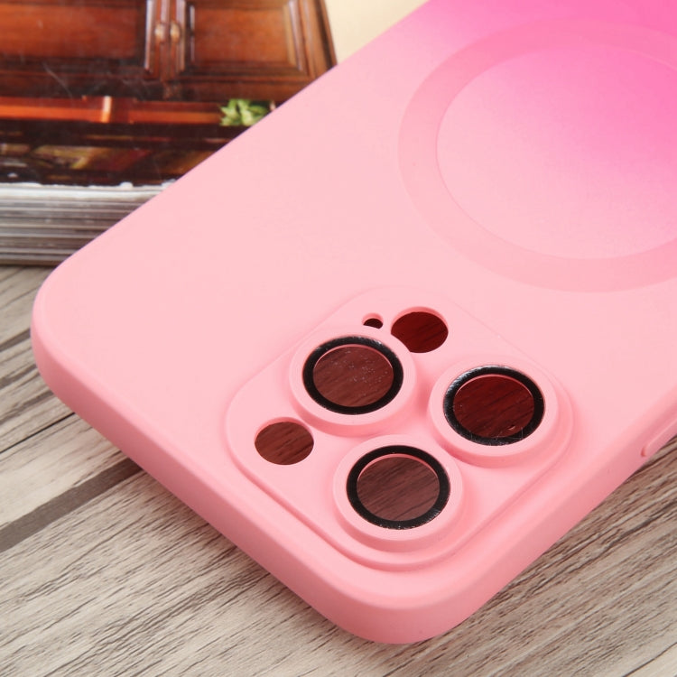 For iPhone 12 Pro Max Liquid TPU Silicone Gradient MagSafe Phone Case(Pink Red) by buy2fix