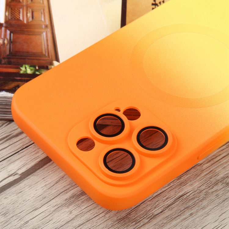 For iPhone 12 Pro Max Liquid TPU Silicone Gradient MagSafe Phone Case(Orange Yellow) by buy2fix