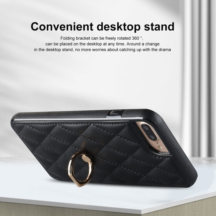 For iPhone 7 Plus / 8 Plus Rhombic PU Leather Phone Case with Ring Holder(Black) by buy2fix
