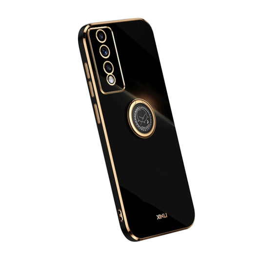 For Honor 80 GT 5G XINLI Straight Edge 6D Electroplate TPU Phone Case with Ring Holder(Black) by XINLI