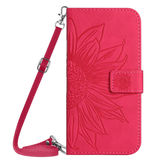 For TCL 40 SE HT04 Skin Feel Sun Flower Embossed Flip Leather Phone Case with Lanyard(Rose Red) by buy2fix