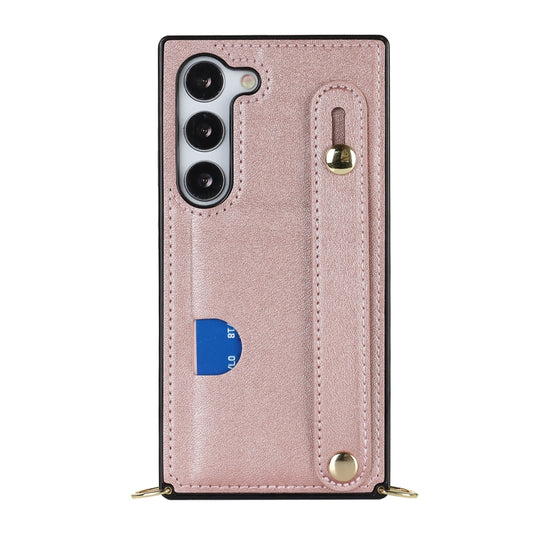 For Samsung Galaxy S23+ 5G Cross-body Wristband Holder Square Phone Case(Rose Gold) by buy2fix