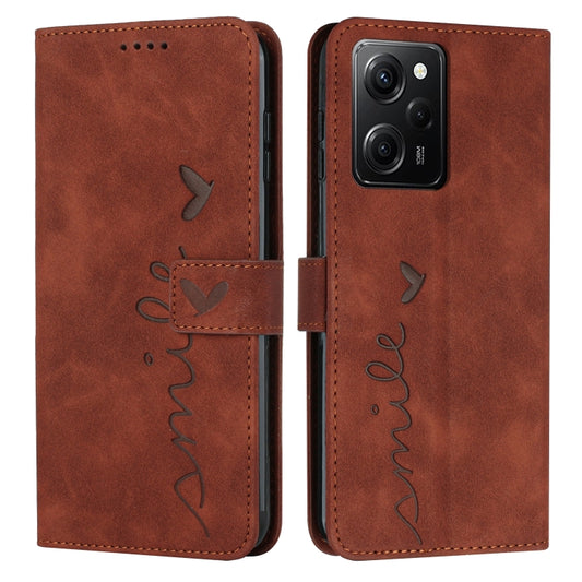 For Xiaomi Redmi Note 12 Pro Speed / Poco X5 Pro 5G Skin Feel Heart Pattern Leather Phone Case with Lanyard(Brown) by buy2fix