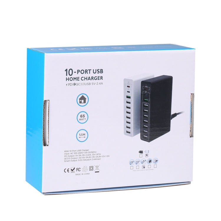 MFT-03Q 10 in 1 65W QC3.0 USB Smart Fast Charger, Plug Type:AU Plug(White) by buy2fix