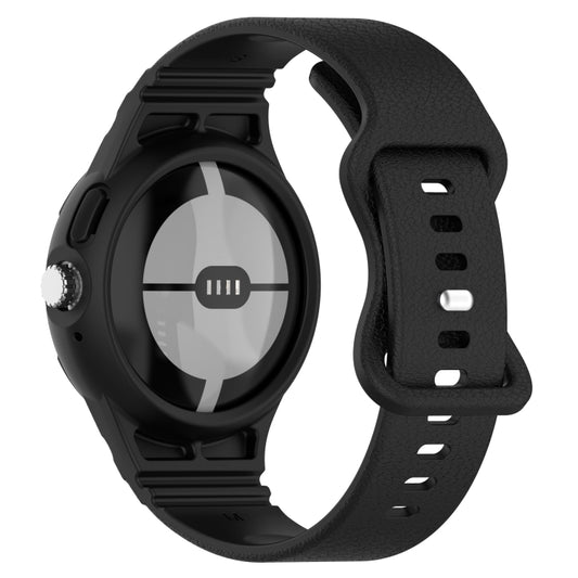 For Google Pixel Watch Leather Texture Silicone Integrated Watch Band(Black) by buy2fix