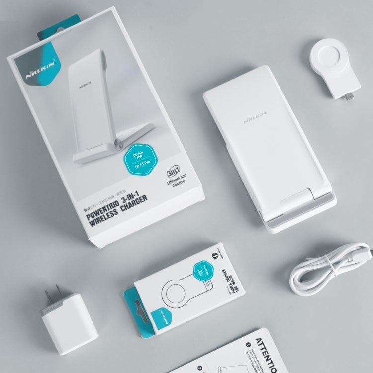 NILLKIN 3 in 1 Wireless Charger with Xiaomi S1 Pro Watch Charger, Plug Type:EU Plug(White) by NILLKIN