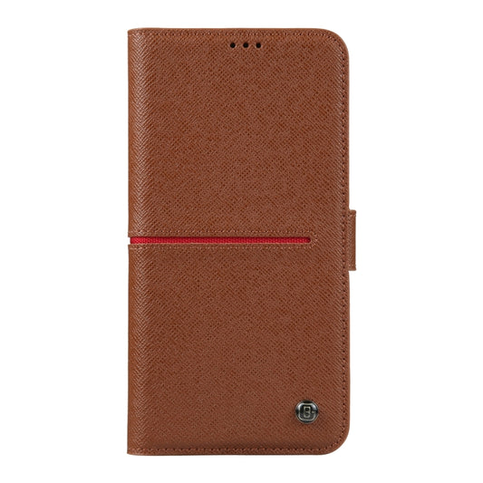 For iPhone 14 Pro GEBEI Top-grain Horizontal Flip Leather Phone Case(Brown) by GEBEI