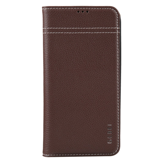 For iPhone 14 Pro GEBEI Top-grain Horizontal Flip Leather Phone Case(Brown) by GEBEI