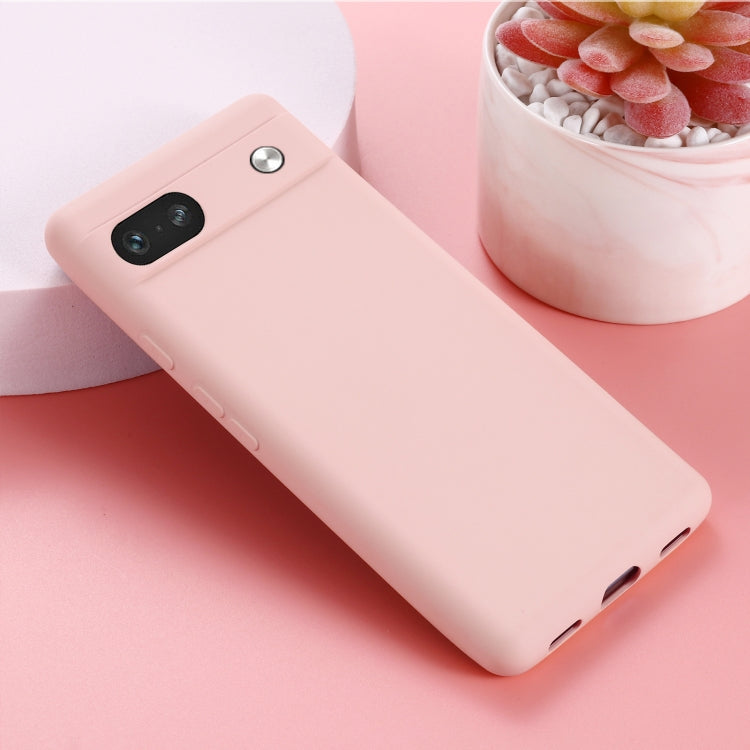 For Google Pixel 7a Pure Color Liquid Silicone Shockproof Phone Case(Pink) by buy2fix