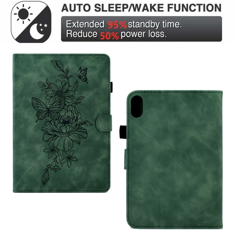Peony Butterfly Embossed Leather Smart Tablet Case For iPad mini 2024 / mini 6(Green) by buy2fix