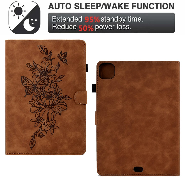 Peony Butterfly Embossed Leather Smart Tablet Case For iPad Pro 11 2020/2018 / Air 10.9 2020(Brown) by buy2fix