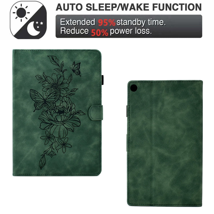 For Amazon Kindle Fire HD8 2018/2017/2016 Peony Butterfly Embossed Leather Smart Tablet Case(Green) by buy2fix
