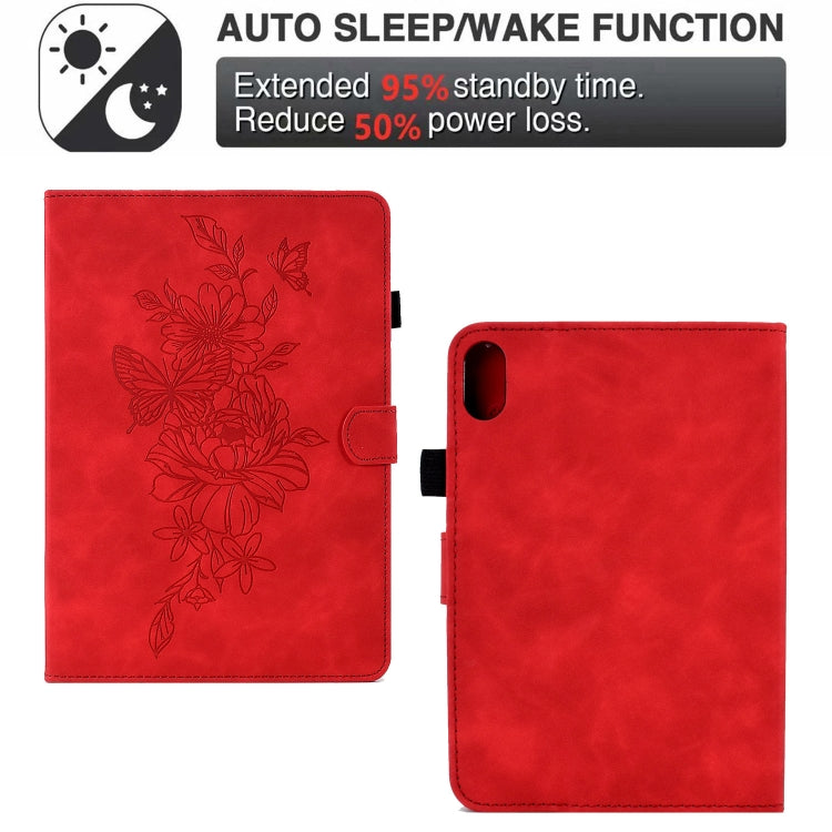 For Lenovo Tab P11 Peony Butterfly Embossed Leather Smart Tablet Case(Red) by buy2fix