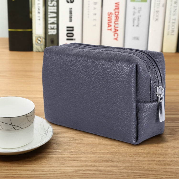 Leather Power Pack Charger Data Cable Mouse Digital Storage Bag(Dark Grey) by buy2fix