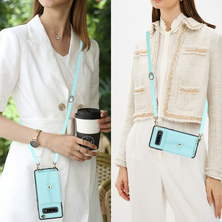 For Samsung Galaxy S10+ RFID Card Slot Leather Phone Case with Long Lanyard(Mint Green) by buy2fix