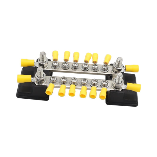 CP-3052 150A 12-48V RV Yacht Double-row 6-way Busbar with 16pcs Terminals(Black) by buy2fix