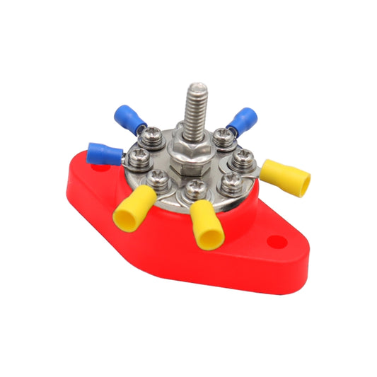 1/4 inch M6 RV Yacht 8-way Terminal Stud with 2 M5x20 Screws + 16pcs Terminals(Red) by buy2fix