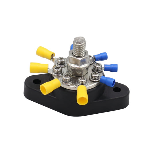 3/8 inch M10 RV Yacht 8-way Terminal Stud with 2 M5x20 Screws + 16pcs Terminals(Black) by buy2fix