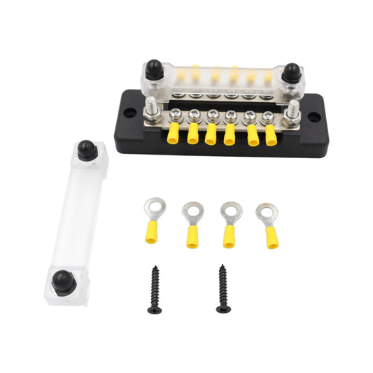 CP-3114 1 Pair 150A 12-48V RV Yacht Double-row 6-way Busbar with 32pcs Terminals by buy2fix
