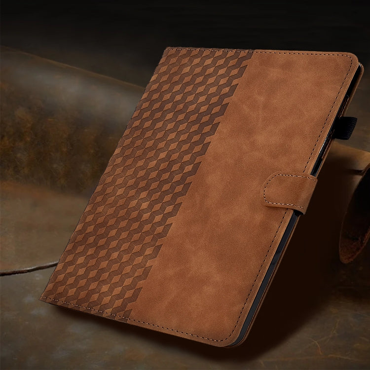 For Huawei MatePad T5 10.0 Rhombus Embossed Leather Smart Tablet Case(Brown) by buy2fix