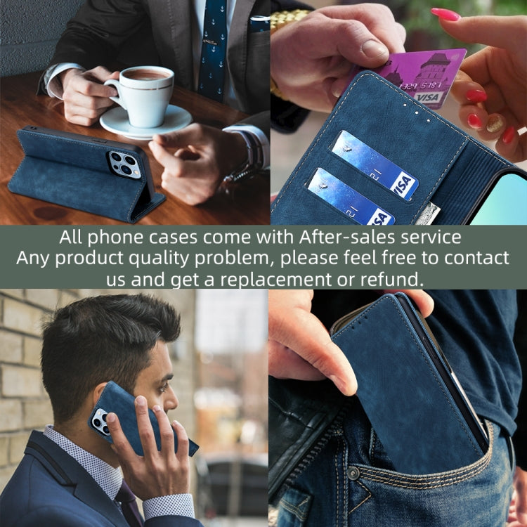 For Honor X9a 5G RFID Anti-theft Brush Magnetic Leather Phone Case(Blue) by buy2fix