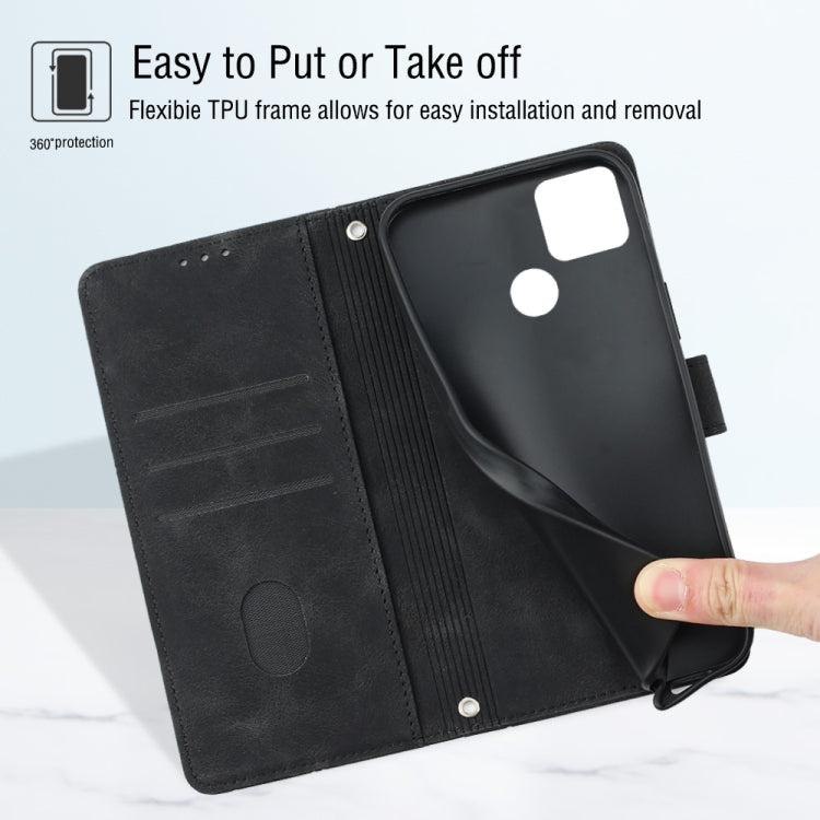 For Realme C12 / C15 / C25 / C25s Skin-feel Embossed Leather Phone Case(Black) by buy2fix