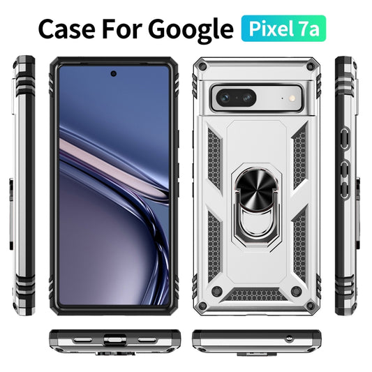 For Google Pixel 7a Shockproof TPU + PC Phone Case with Holder(Silver) by buy2fix