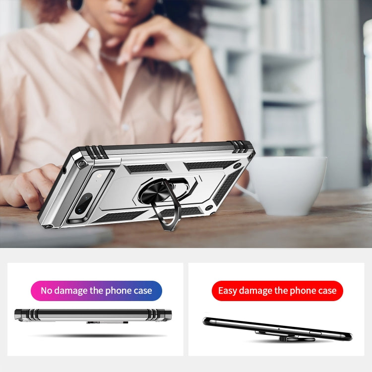 For Google Pixel 7a Shockproof TPU + PC Phone Case with Holder(Silver) by buy2fix