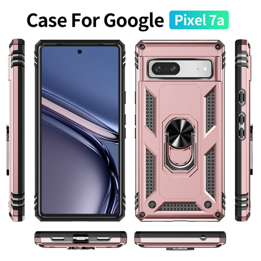 For Google Pixel 7a Shockproof TPU + PC Phone Case with Holder(Rose Gold) by buy2fix