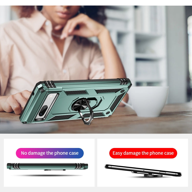 For Google Pixel 7a Shockproof TPU + PC Phone Case with Holder(Dark Green) by buy2fix