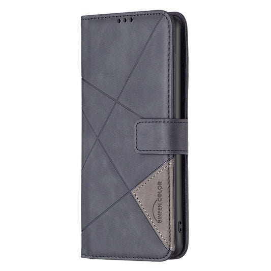 For Xiaomi Redmi 12 4G Magnetic Buckle Rhombus Texture Leather Phone Case(Black) by buy2fix