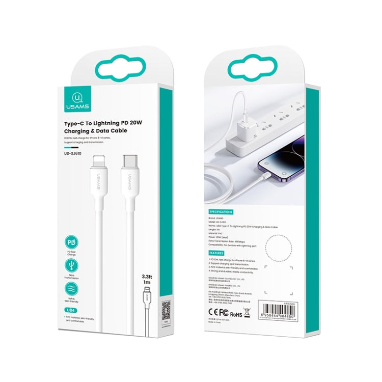 USAMS US-SJ610 U84 PD20W USB-C / Type-C to 8 Pin Charging Data Cable, Cable Length:1m(White) by USAMS