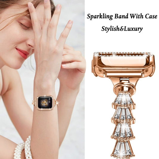 Full Diamond Crown Metal Watch Band For Apple Watch Series 8&7 45mm / SE 2&6&SE&5&4 44mm / 3&2&1 42mm(Rose Gold) by buy2fix