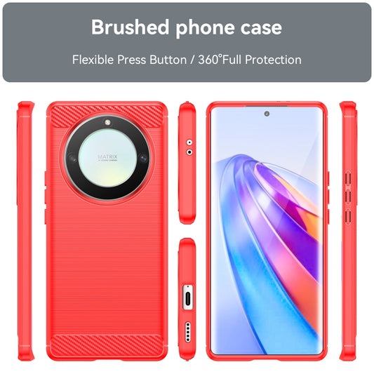 For Honor Magic5 Lite Brushed Texture Carbon Fiber TPU Phone Case(Red) by buy2fix