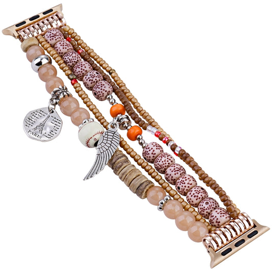 Beaded Posey Wings Bracelet Watch Band For Apple Watch Series 8&7 41mm / SE 2&6&SE&5&4 40mm / 3&2&1 38mm(Coffee) by buy2fix