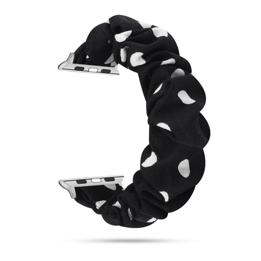 For Apple Watch Series 9&8&7 41mm / SE 3&SE 2&6&SE&5&4 40mm / 3&2&1 38mm Cloth + Stainless Steel Hair Ring Watch Band(Black Spot) by buy2fix
