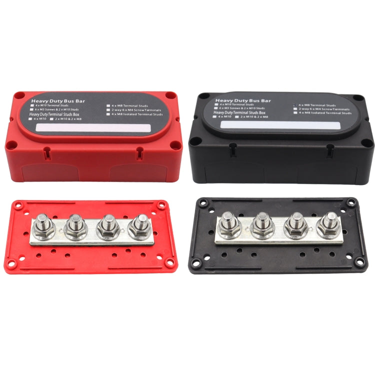 CP-3090 1 Pair 300A 48V 4-way M10 Terminal Busbar(Black + Red) by buy2fix