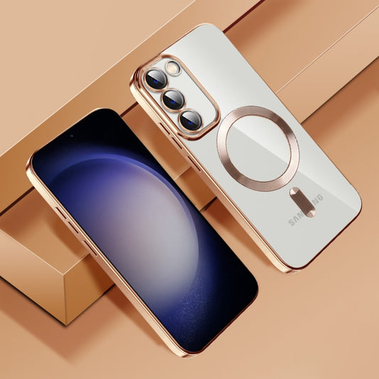 For Samsung Galaxy S23+ 5G CD Texture Plating TPU MagSafe Phone Case with Lens Film(Brown) by buy2fix