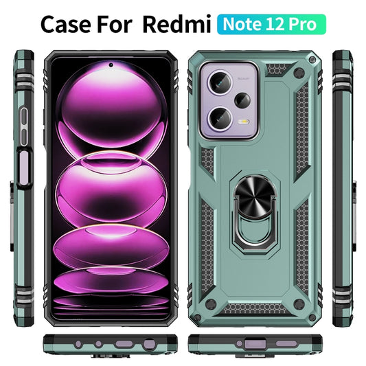 For Xiaomi Redmi Note 12 Pro 5G Shockproof TPU + PC Phone Case with Holder(Dark Green) by buy2fix