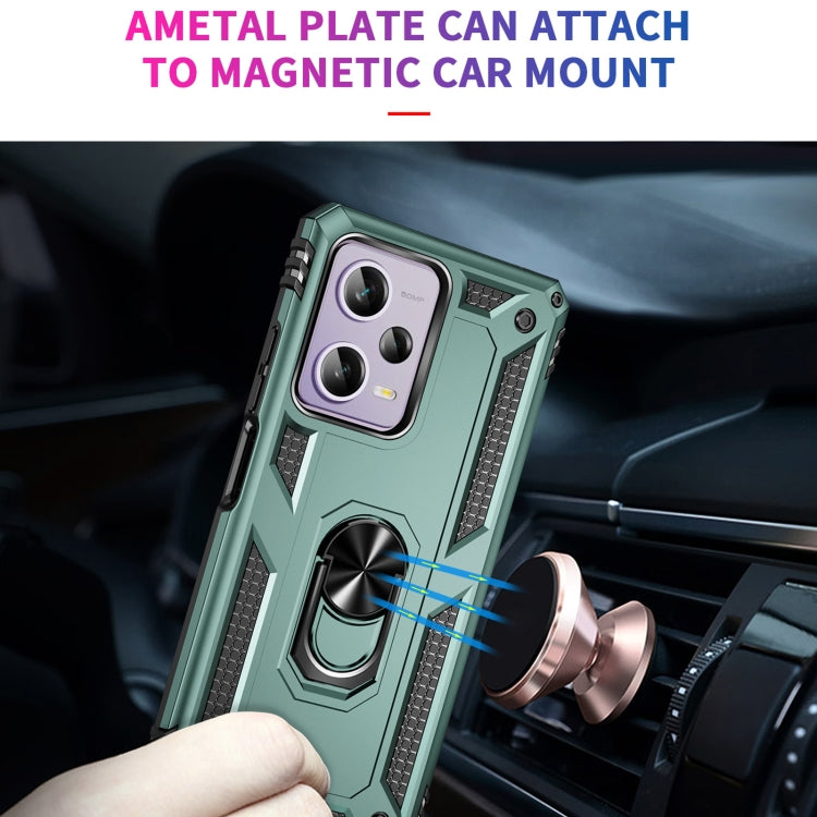For Xiaomi Redmi Note 12 Pro 5G Shockproof TPU + PC Phone Case with Holder(Dark Green) by buy2fix